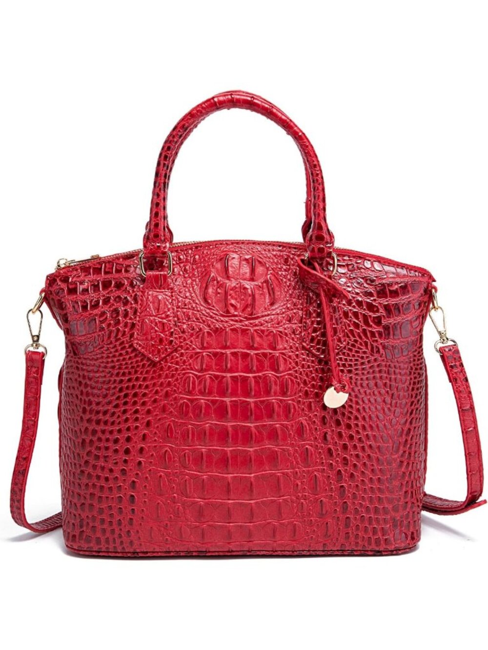 Stylish Crocodile-Effect Handbag for Women, Versatile Satchel Purse with Strap